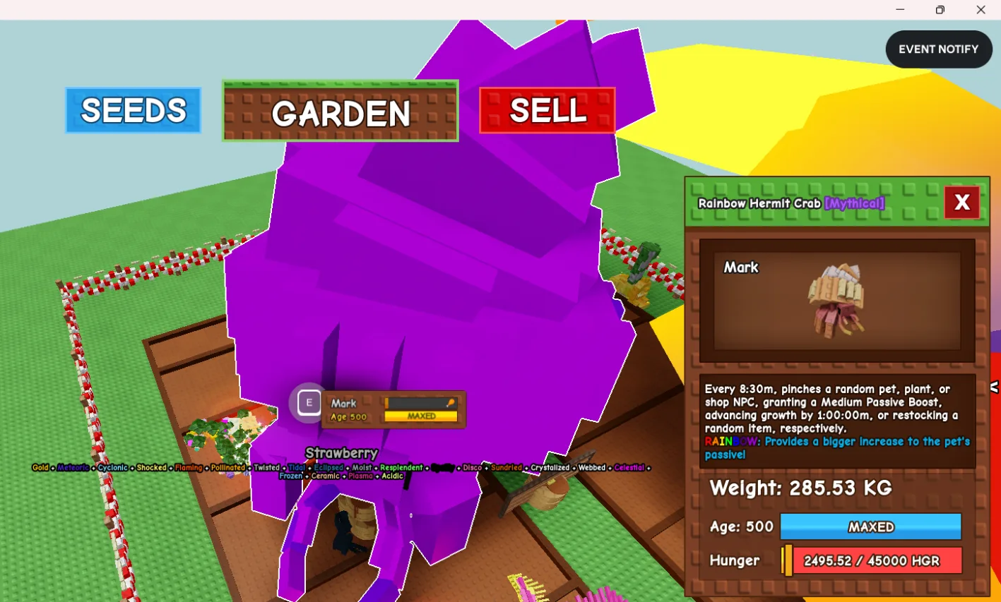 280KG+ Rainbow Hermit Crab Mythical // super handsome // Age 500 MAXED // Strong Passive // Heavy Flex Pet//not peacock//i run out of tag others lim