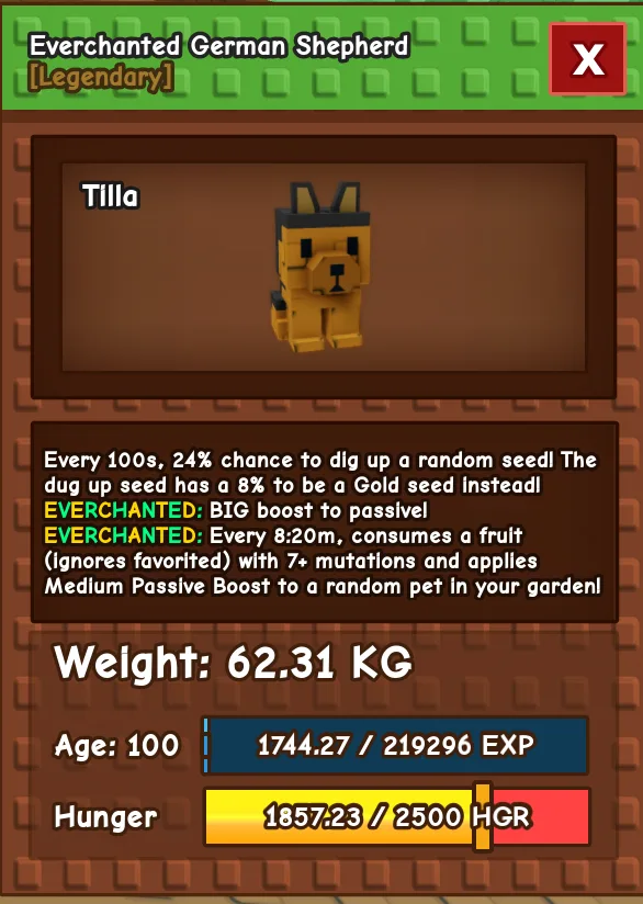 Huge German Shepherd 62.31 KG Level 100 Everchanted Mutation — Account account
