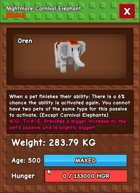 HUGE CARNIVAL ELEPHANT NM / VENOM / EVER 280KG+ AGE 500