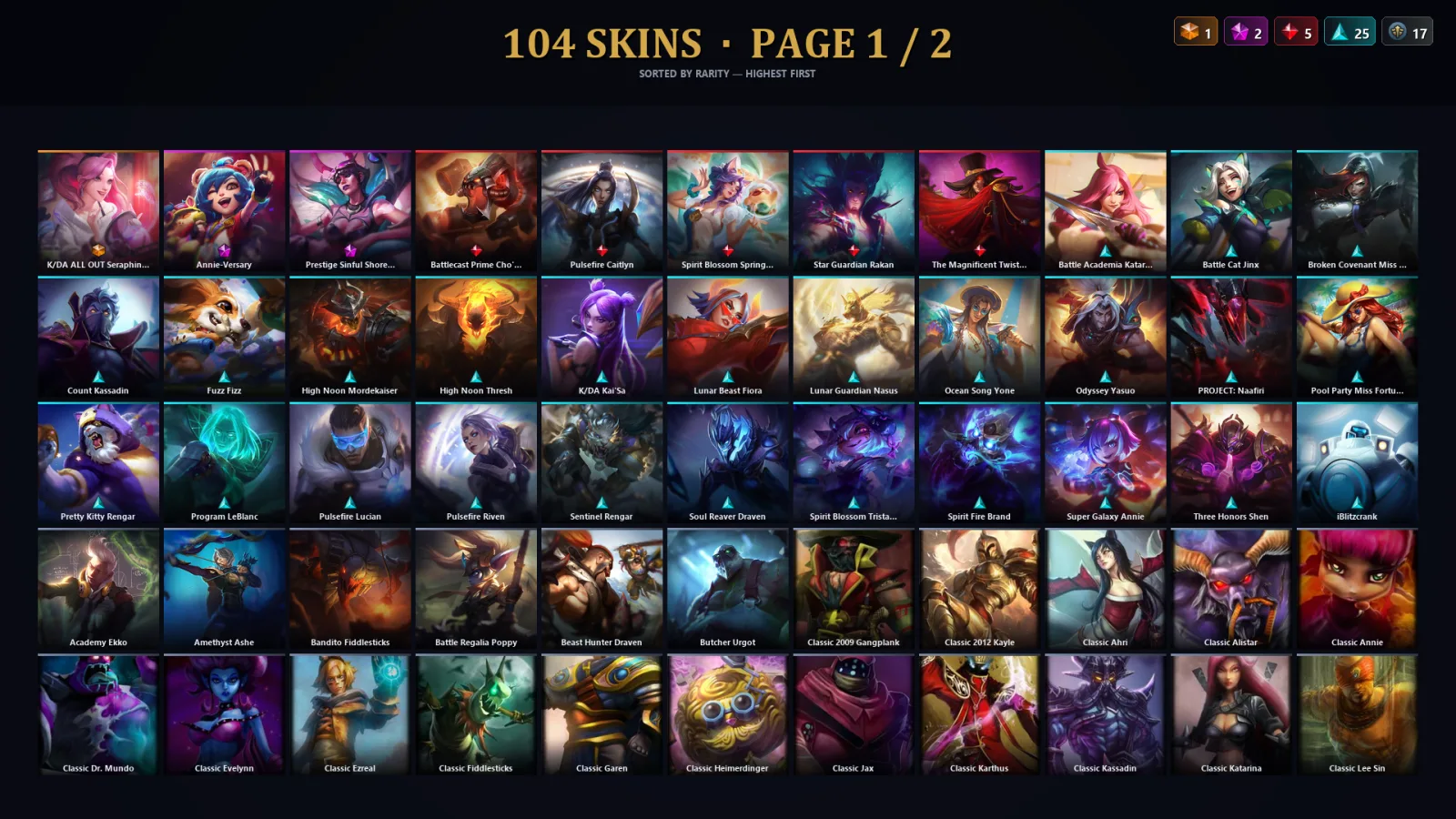 [LoL] | TR | Level 226 | Platinum III | 173 Champions | 72 Skins | 22,167 BE