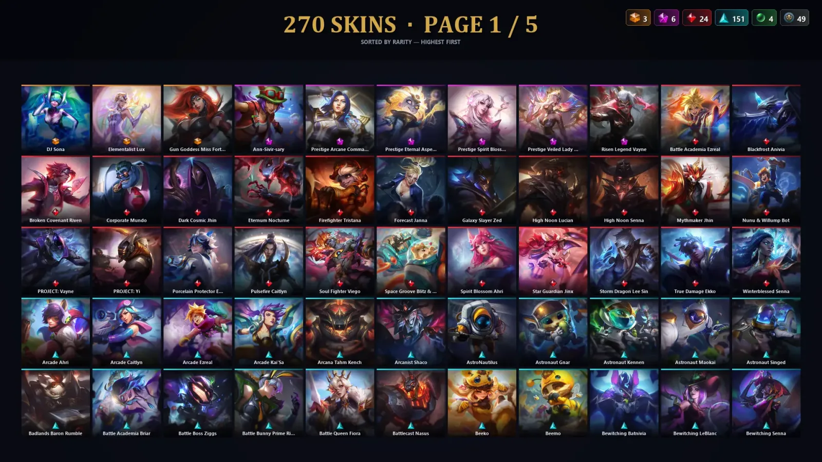 [LoL] | NA | Level 500 | 172 Champions | 270 Skins | 81,032 BE — LoL account