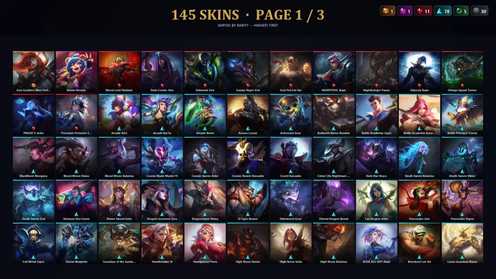 [LoL] | TR | Level 280 | Silver III | 162 Champions | 145 Skins