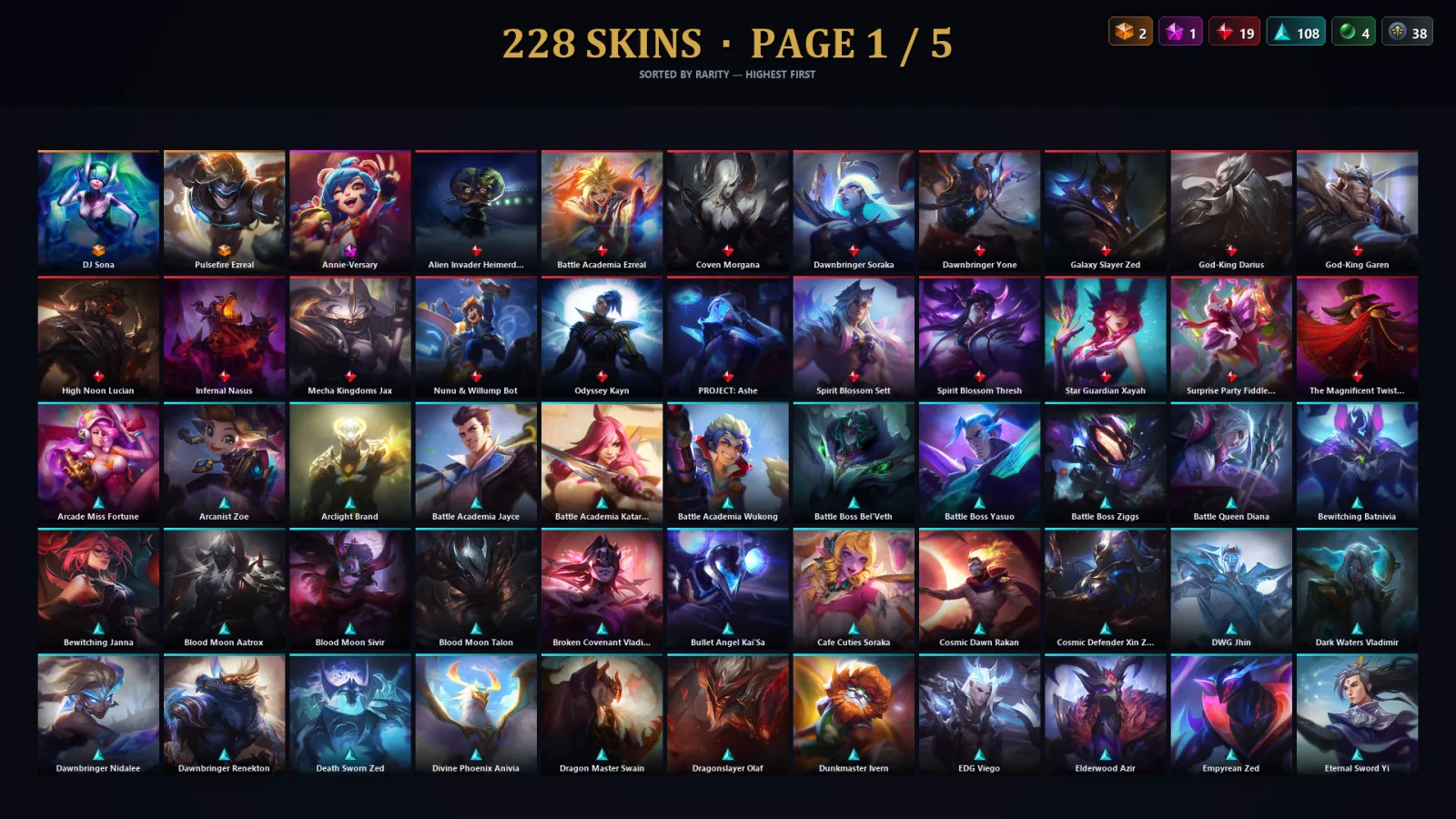 [LoL] | NA | Level 500 | 173 Champions | 196 Skins