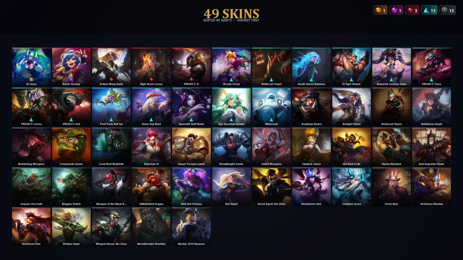 [LoL] | TR | Level 128 | 96 Champions | 49 Skins | 56,677 BE — LoL account