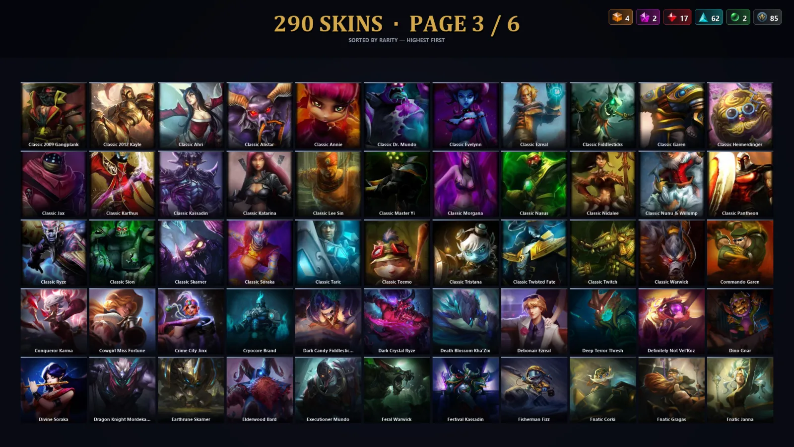 [LoL] | NA | Level 500 | 172 Champions | 258 Skins | 265,245 BE