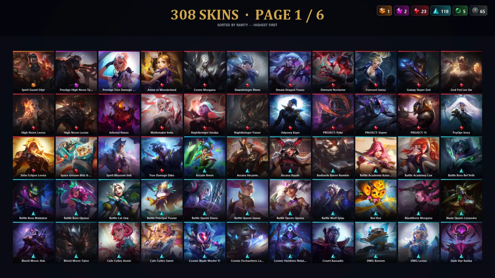 [LoL] | EUW | Level 155 | Diamond II | 173 Champions | 308 Skins | 49,595 BE