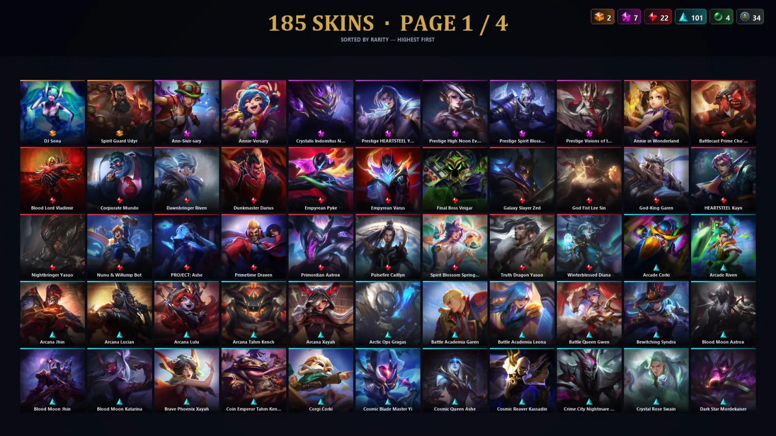 [LoL] | TR | Level 436 | Diamond III | 173 Champions | 185 Skins | 19,735 BE