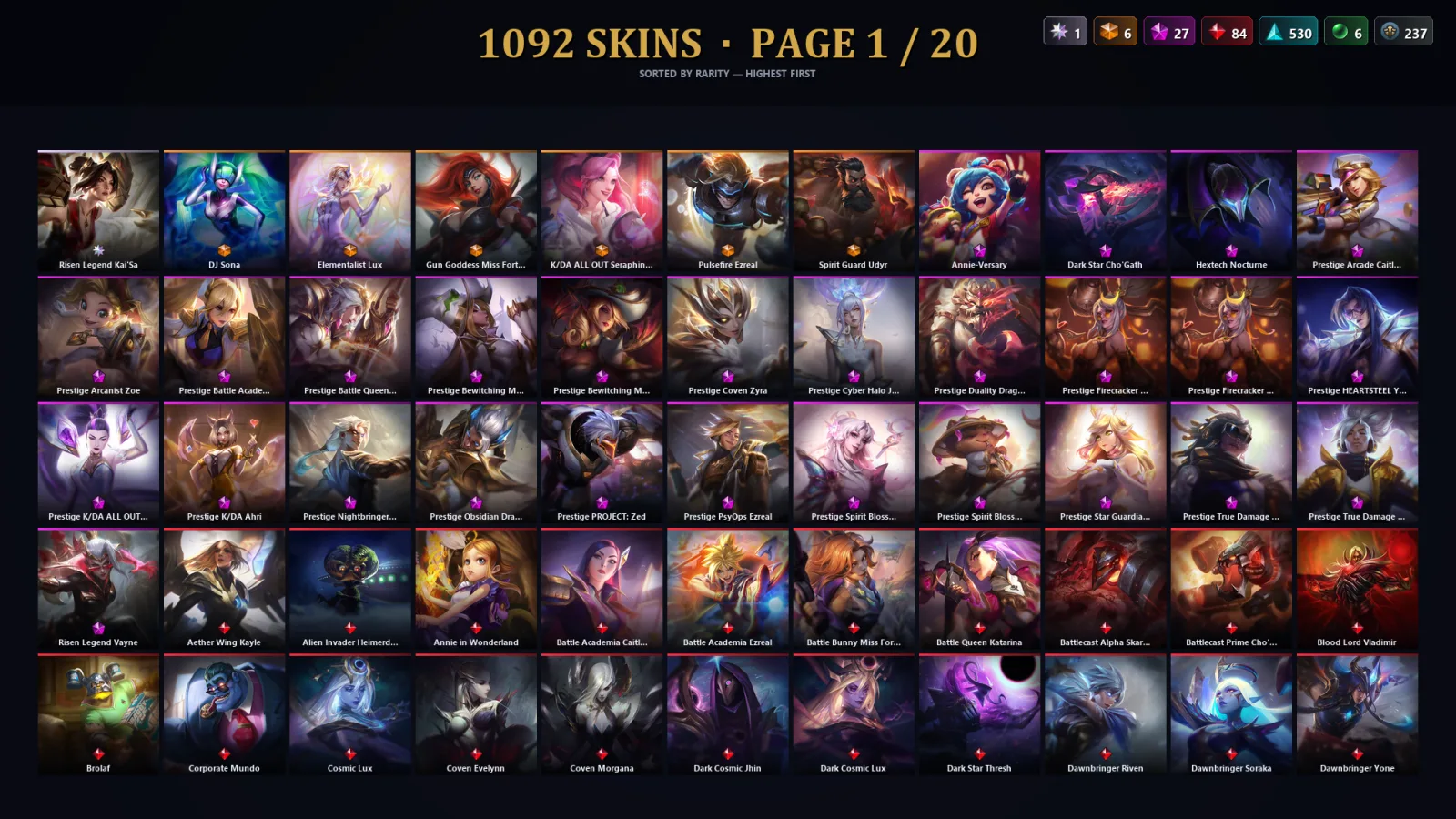 [LoL] | TR | Level 500 | 170 Champions | 1060 Skins | 122,911 BE