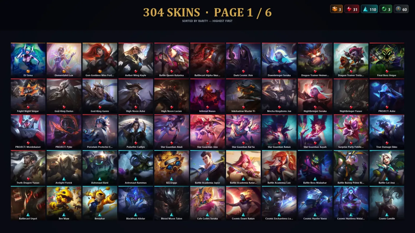 [LoL] | TR | Level 375 | Platinum III | 172 Champions | 304 Skins | 20,975 BE — LoL account