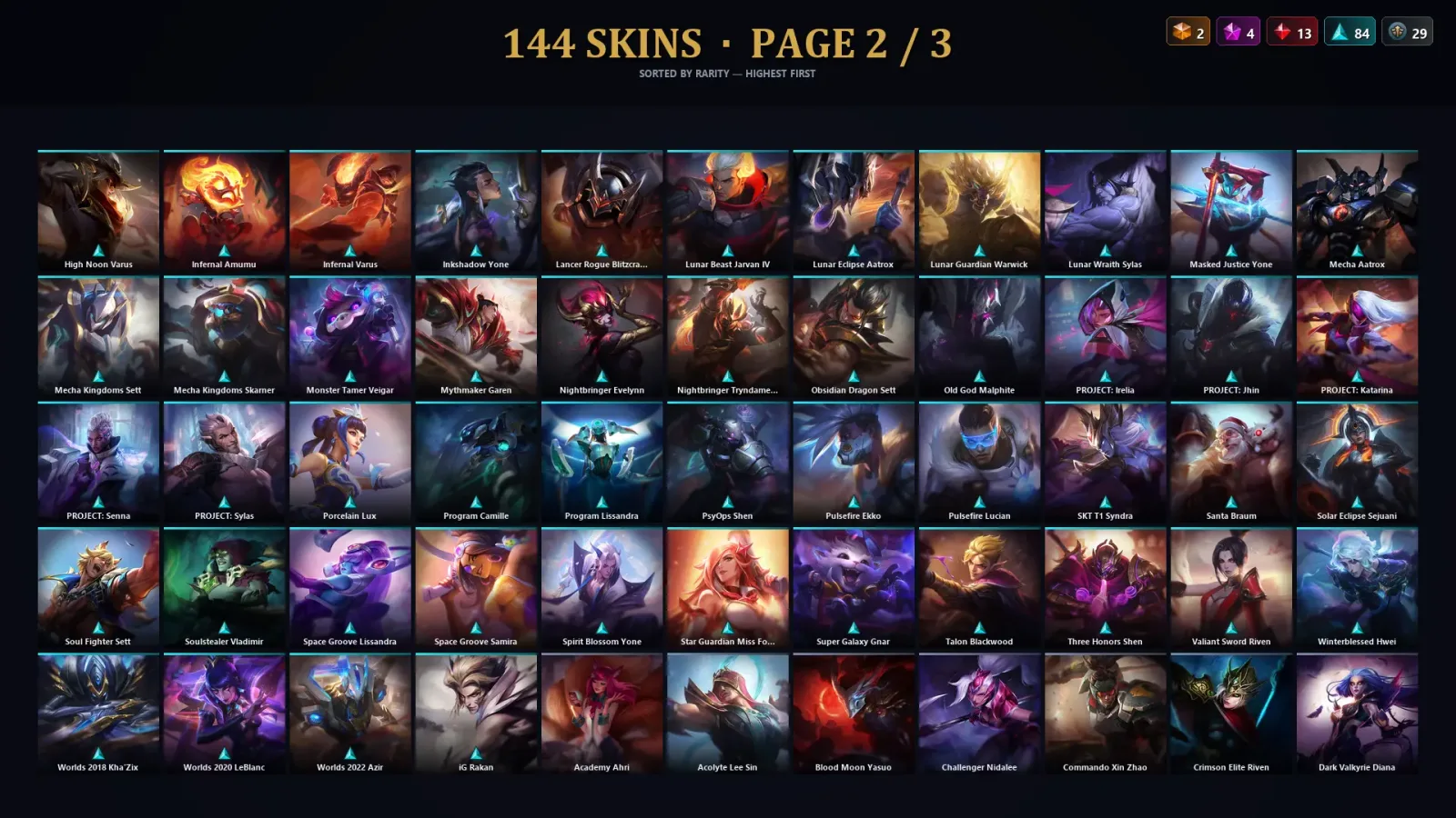 [LoL] | TR | Level 285 | Platinum I | 172 Champions | 144 Skins | 64,883 BE — Lunar Wraith Sylas