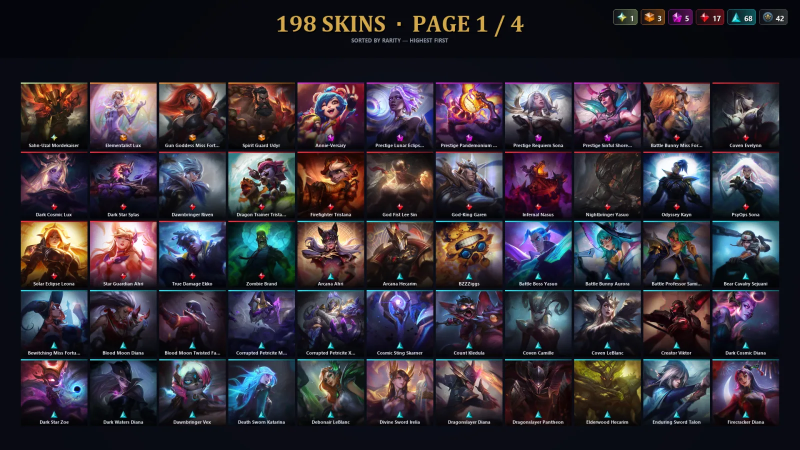 [LoL] | TR | Level 484 | Platinum II | 173 Champions | 166 Skins | 131,978 BE