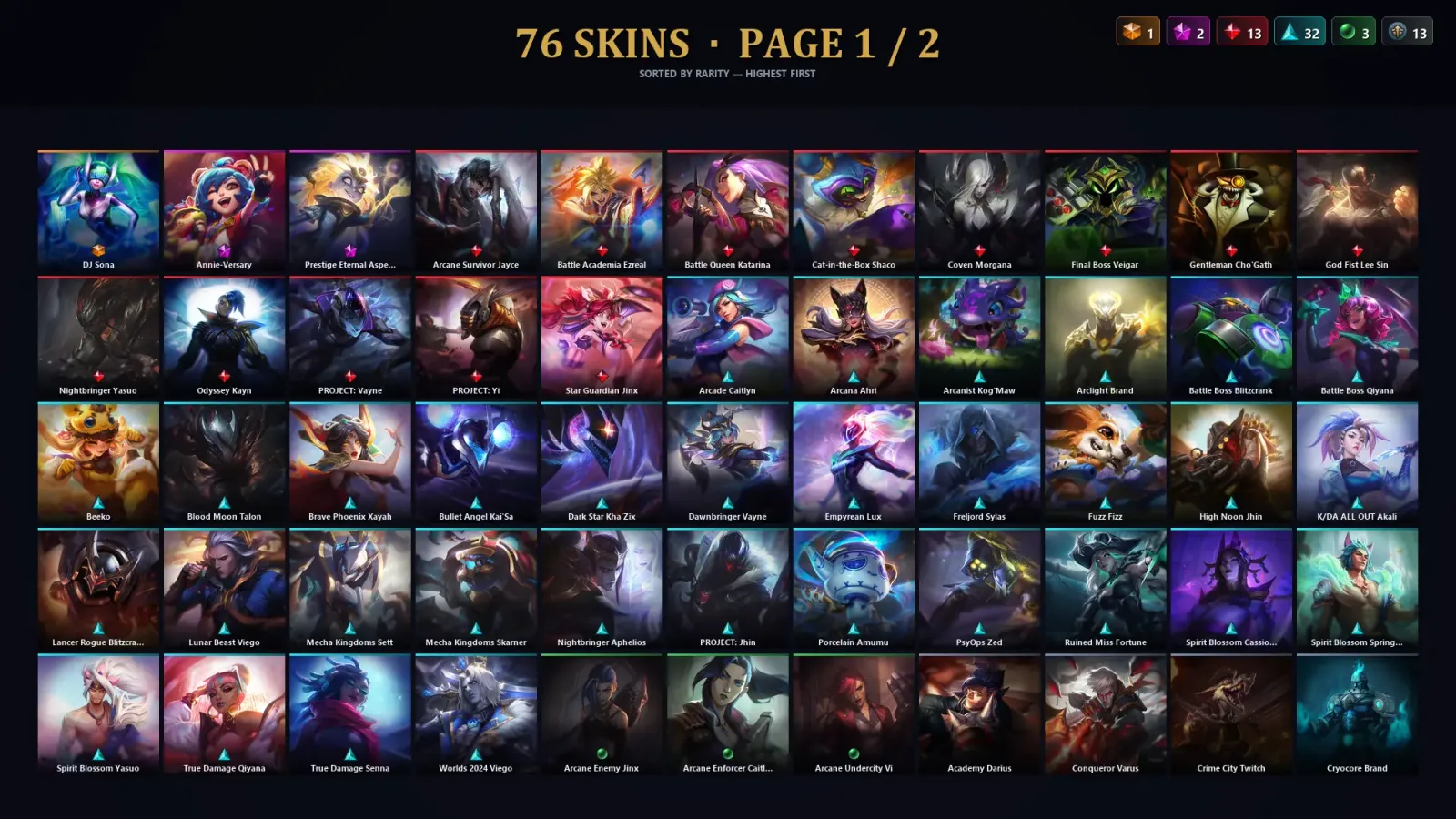 [LoL] | TR | Level 207 | Gold I | 162 Champions | 76 Skins