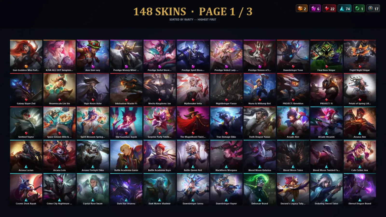 [LoL] | TR | Level 250 | Emerald III | 173 Champions | 148 Skins | 17,839 BE — LoL account