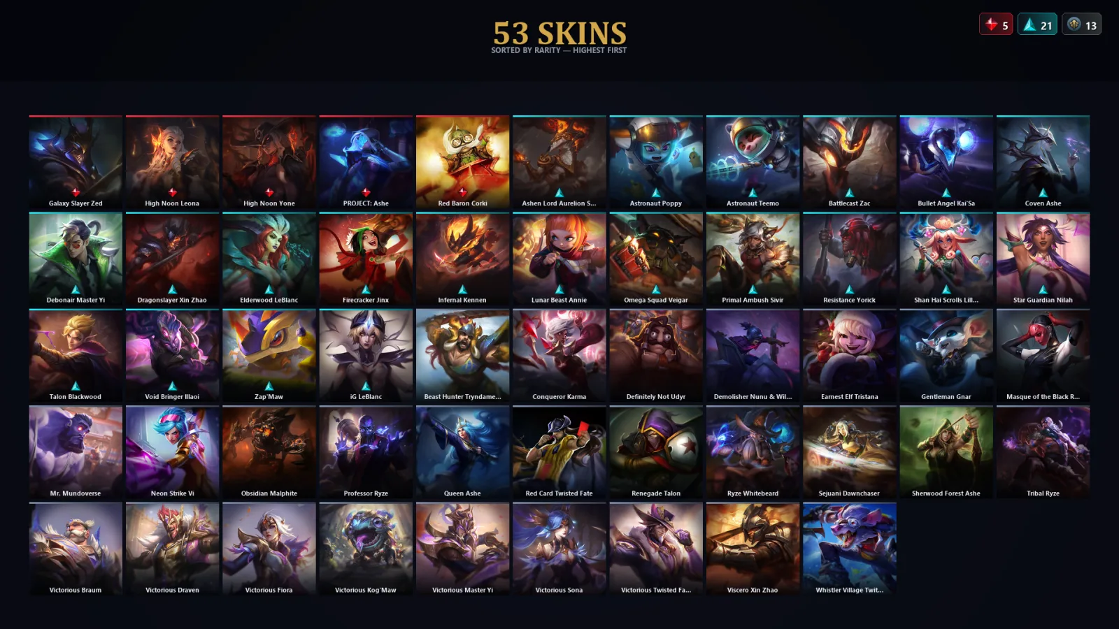 [LoL] | TR | Level 178 | Emerald III | 173 Champions | 53 Skins | 25,306 BE