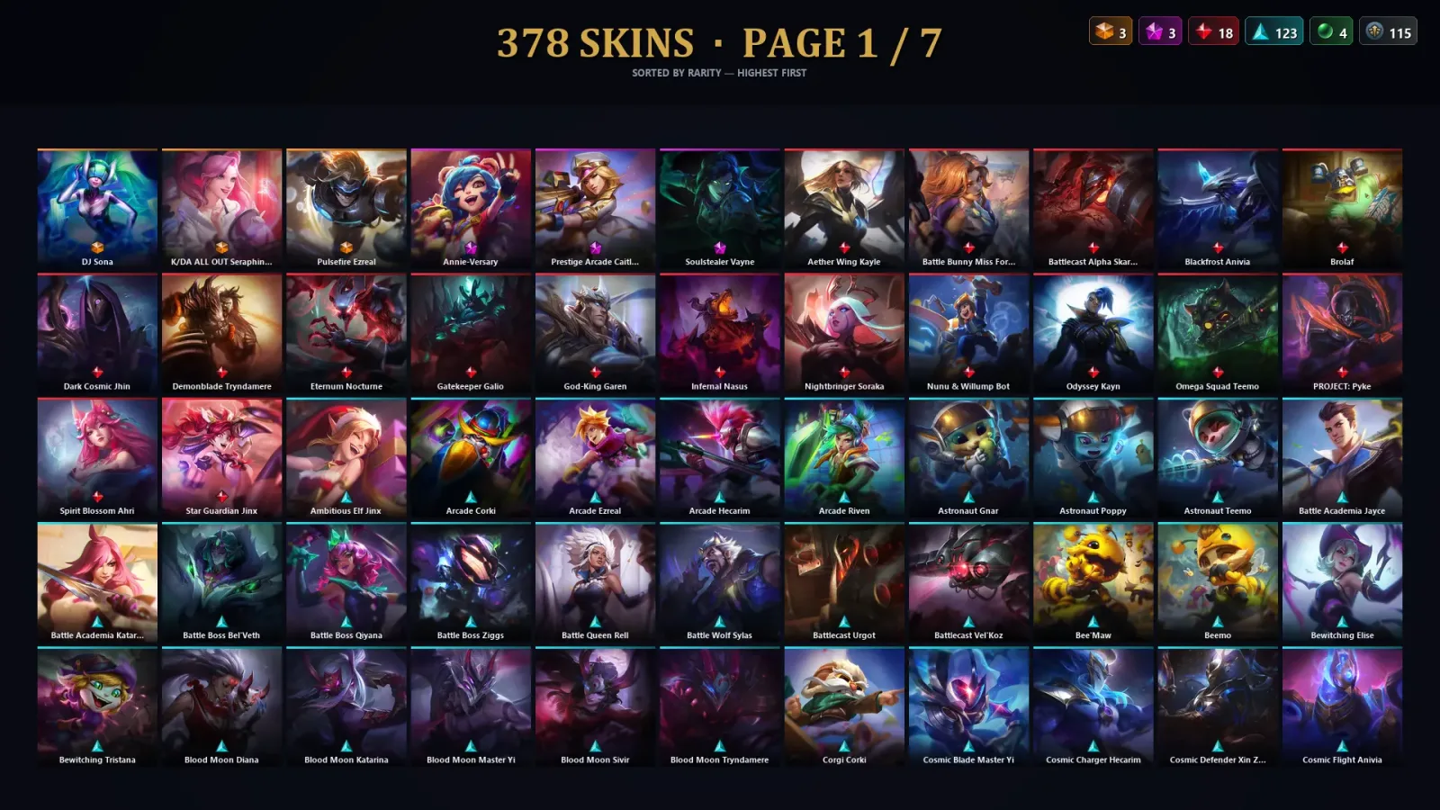 [LoL] | EUW | Level 173 | 171 Champions | 378 Skins | 102,341 BE — LoL account