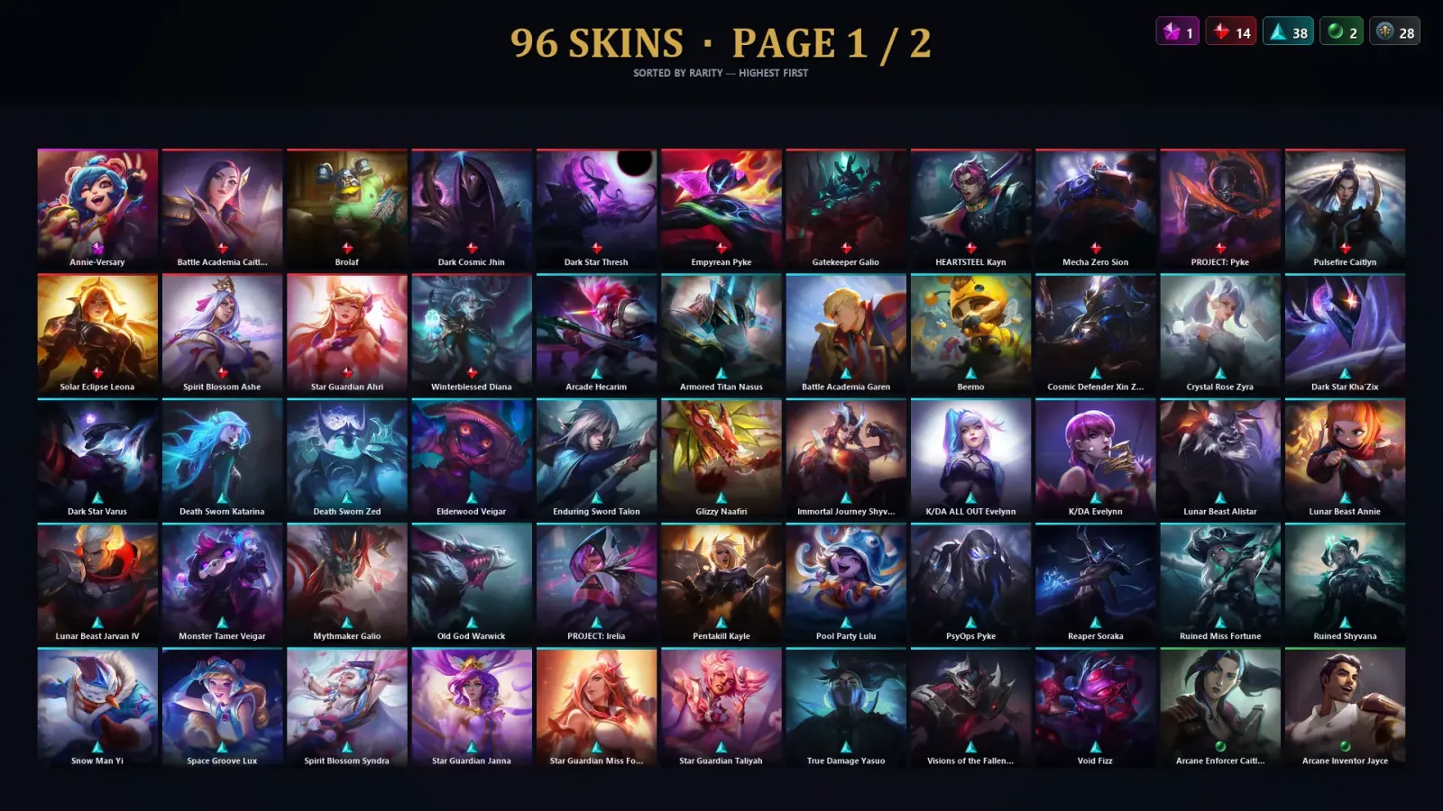 [LoL] | TR | Level 294 | Silver III | 172 Champions | 96 Skins | 44,945 BE — LoL account