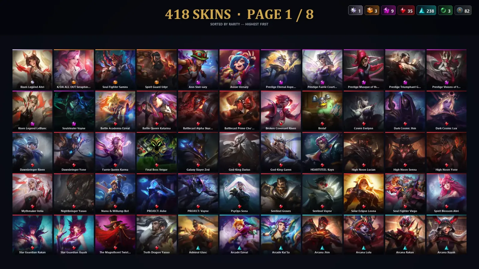 [LoL] | TR | Level 500 | Platinum II | 172 Champions | 418 Skins — LoL account