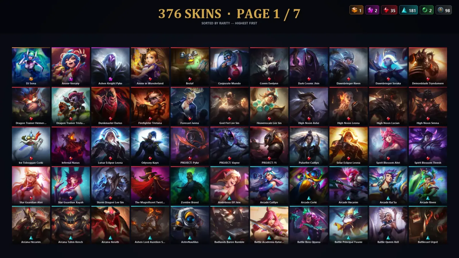 [LoL] | TR | Level 30 | Master | 173 Champions | 376 Skins | 34,082 BE