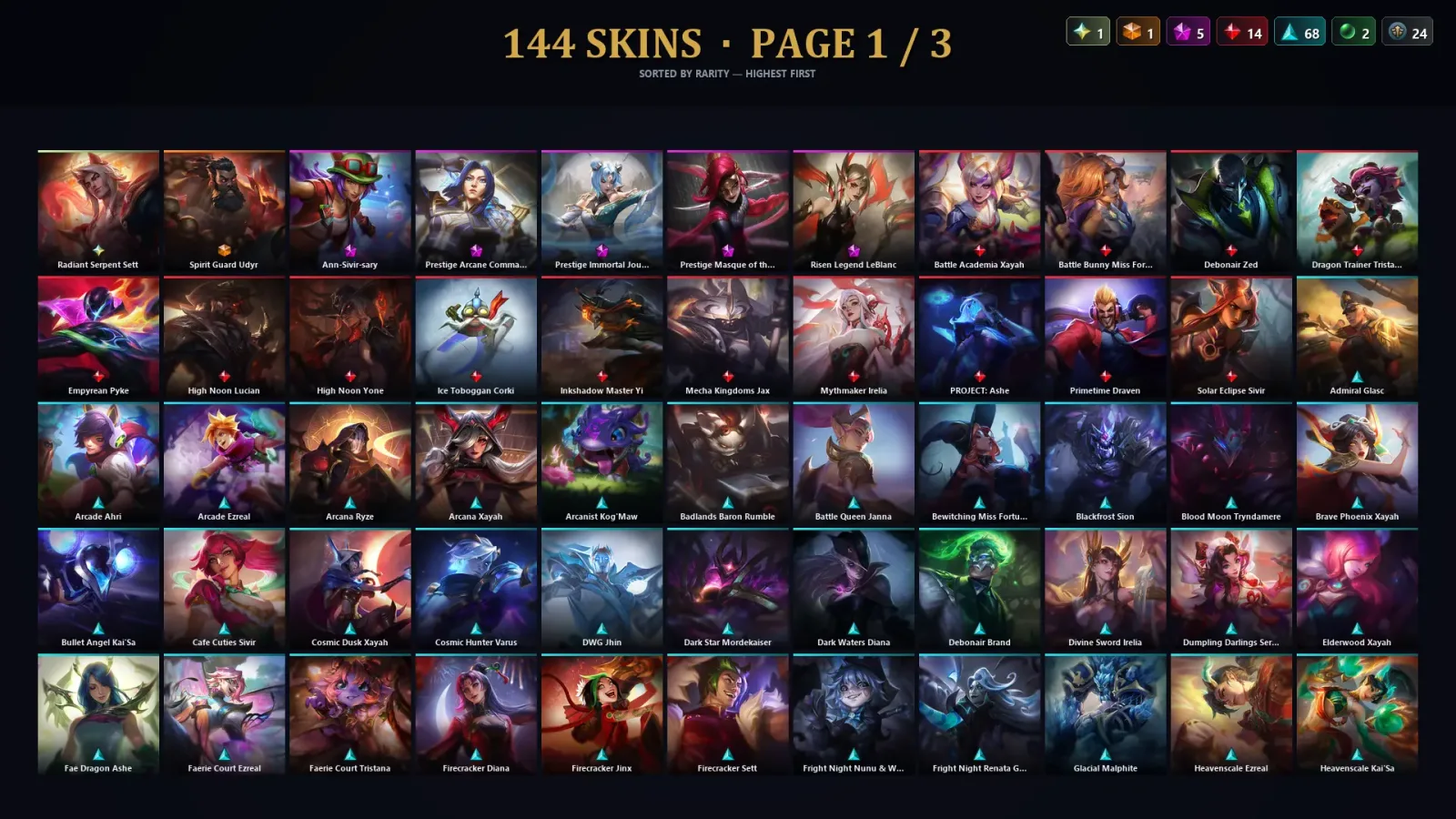[LoL] | TR | Level 445 | Diamond II | 172 Champions | 144 Skins | 85,720 BE — LoL account