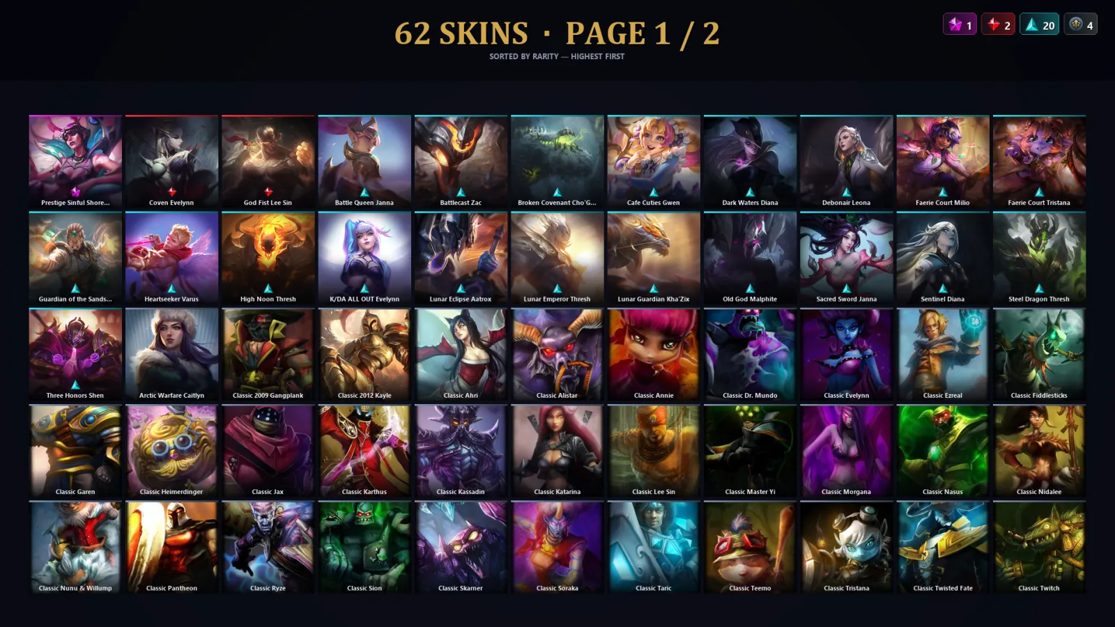 [LoL] | TR | Level 60 | Platinum I | 110 Champions | 62 Skins