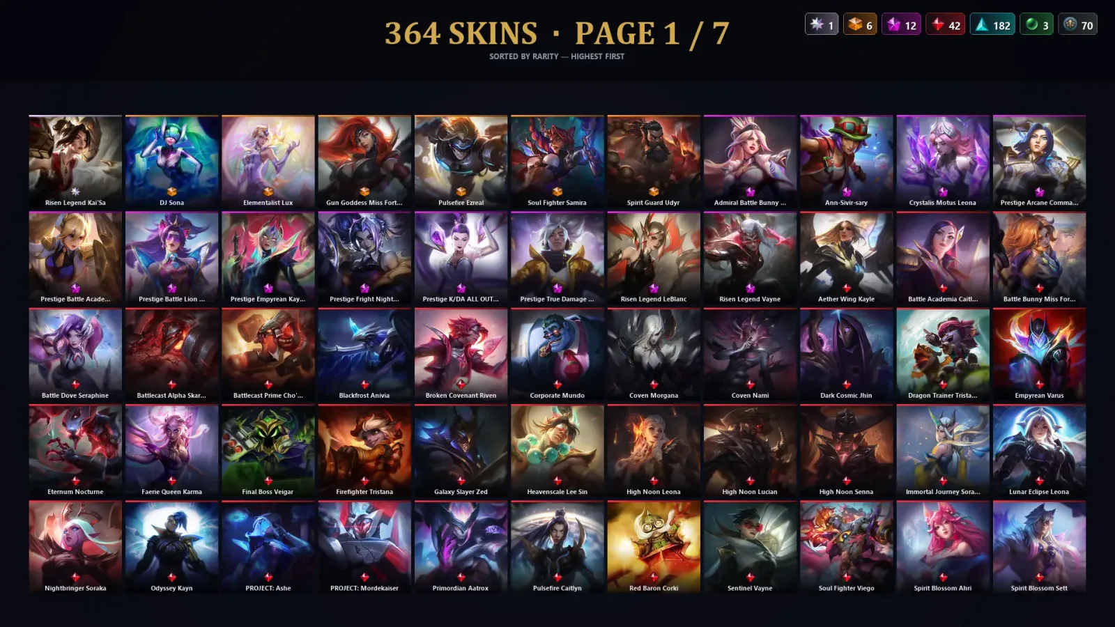 [LoL] | EUW | Level 500 | Platinum IV | 172 Champions | 364 Skins | 14,359 BE — LoL account