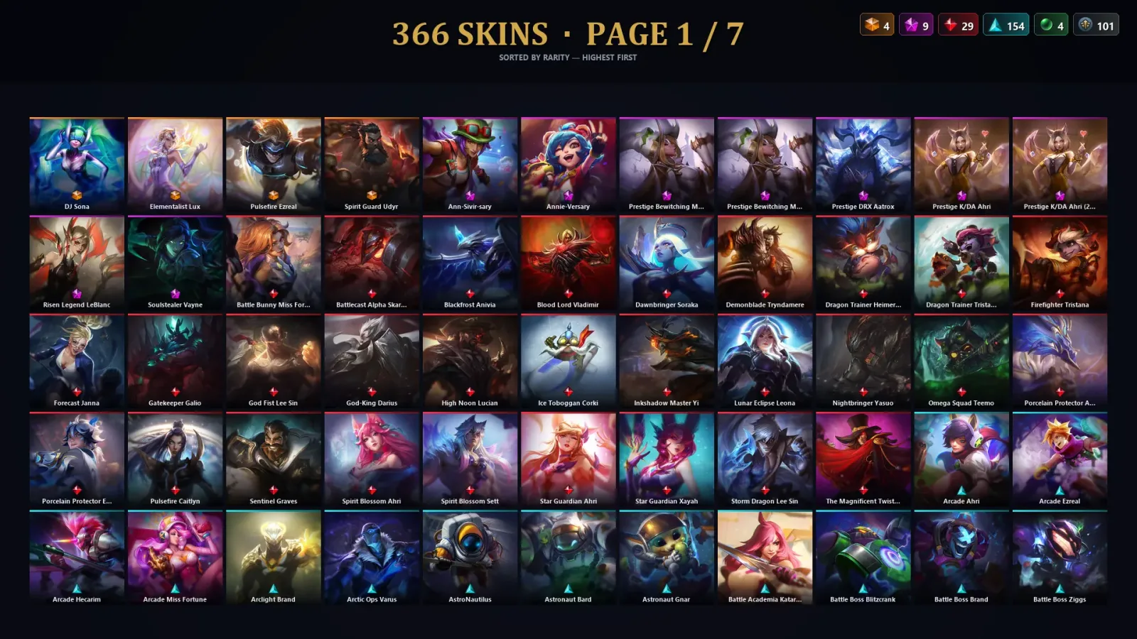 [LoL] | EUW | Level 500 | 172 Champions | 366 Skins | 82,012 BE — LoL account