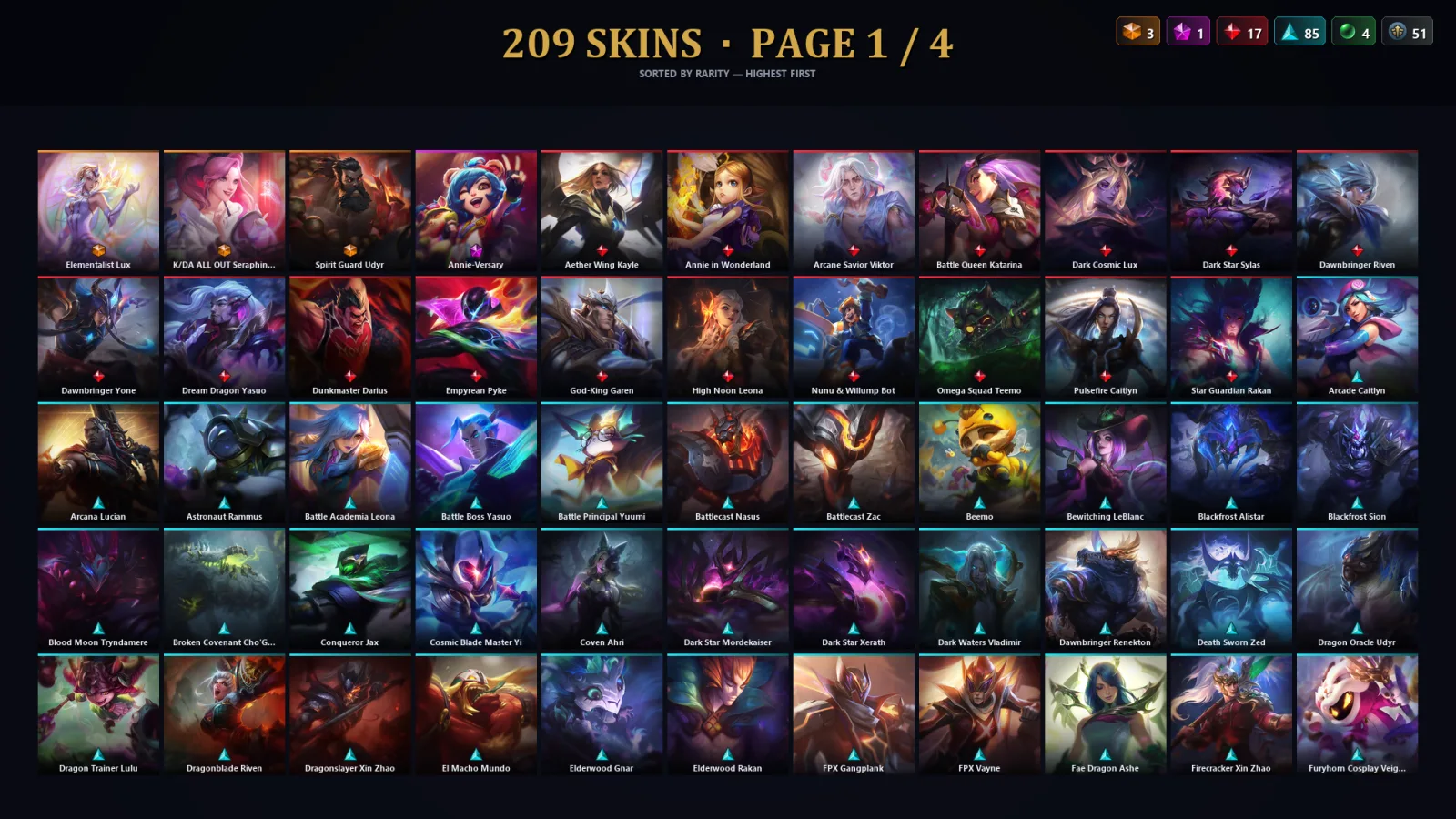 [LoL] | TR | Level 328 | Emerald IV | 144 Champions | 209 Skins | 71,388 BE