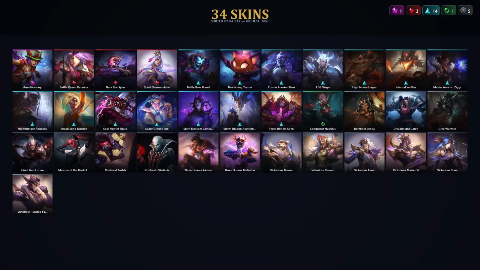 [LoL] | EUW | Level 30 | Grandmaster | 173 Champions | 34 Skins | 52,483 BE