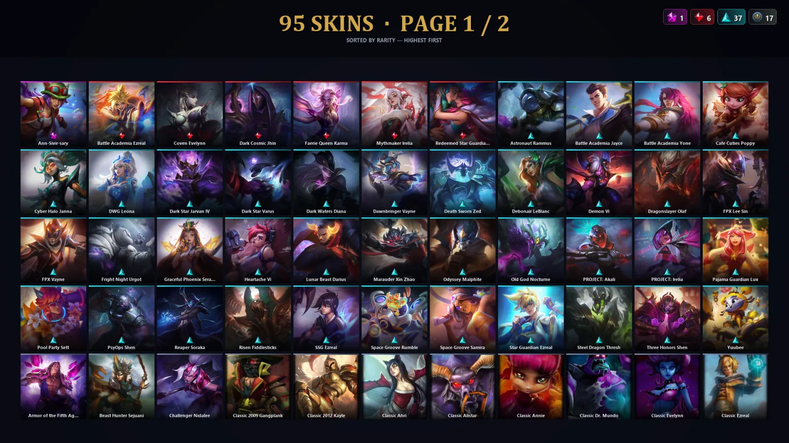 [LoL] | EUW | Level 184 | Gold III | 141 Champions | 95 Skins | 64,505 BE