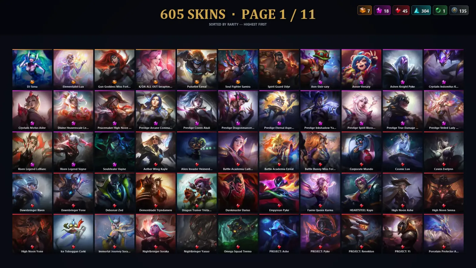 [LoL] | EUW | Level 500 | Platinum IV | 172 Champions | 605 Skins — LoL account