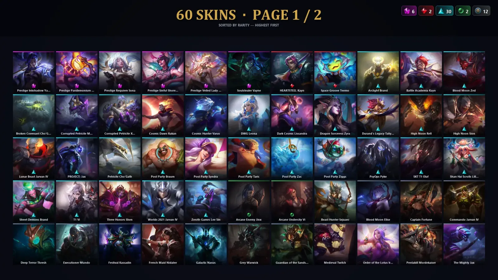 [LoL] | TR | Level 95 | Platinum II | 141 Champions | 60 Skins