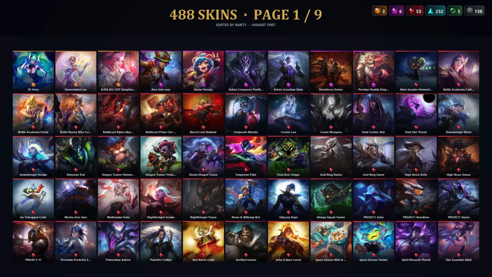 [LoL] | EUW | Level 500 | 173 Champions | 488 Skins | 31,851 BE