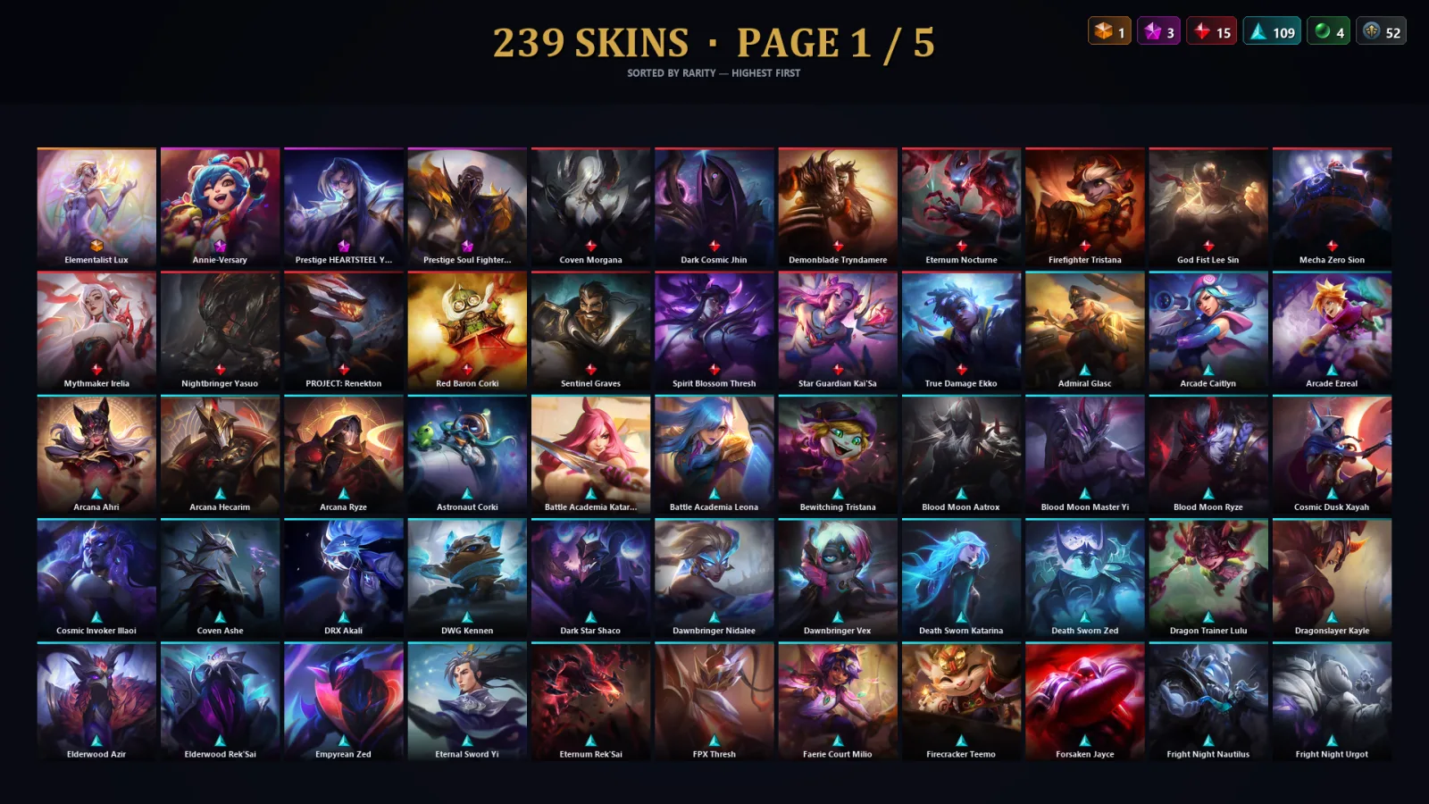 [LoL] | NA | Level 361 | 173 Champions | 239 Skins | 186,205 BE