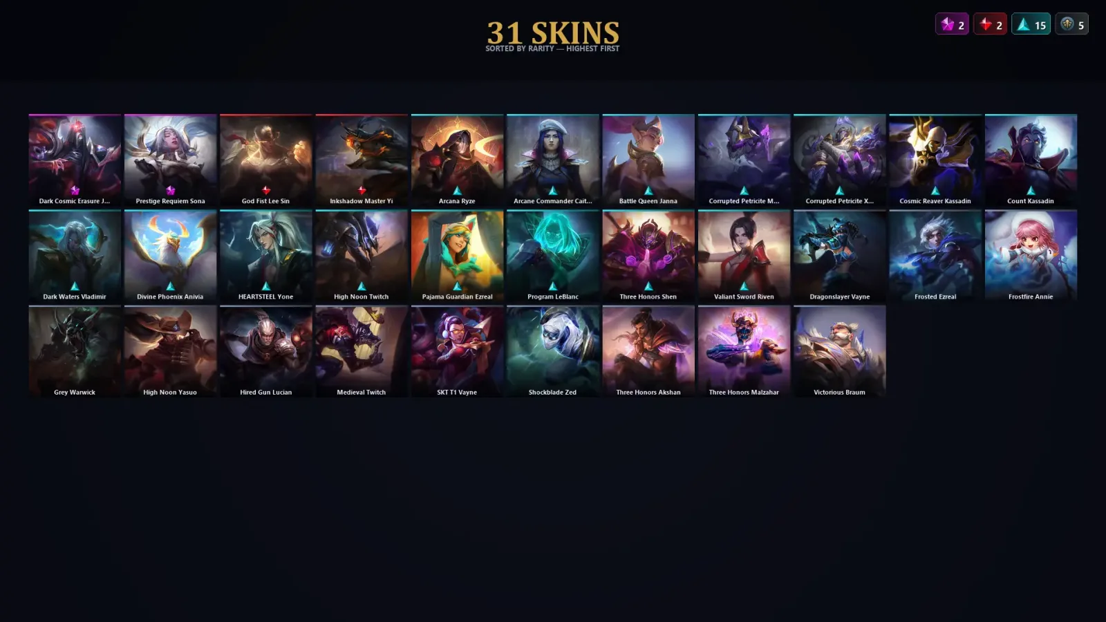 [LoL] | EUW | Level 64 | Diamond IV | 115 Champions | 31 Skins | 15,222 BE — LoL account