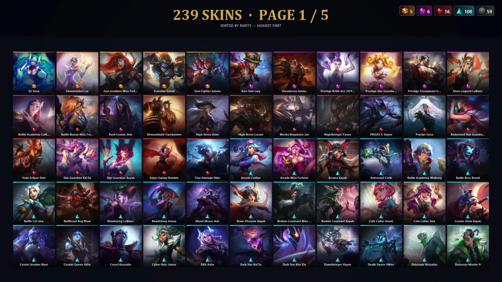 [LoL] | EUW | Level 500 | 171 Champions | 239 Skins | 31,074 BE — LoL account