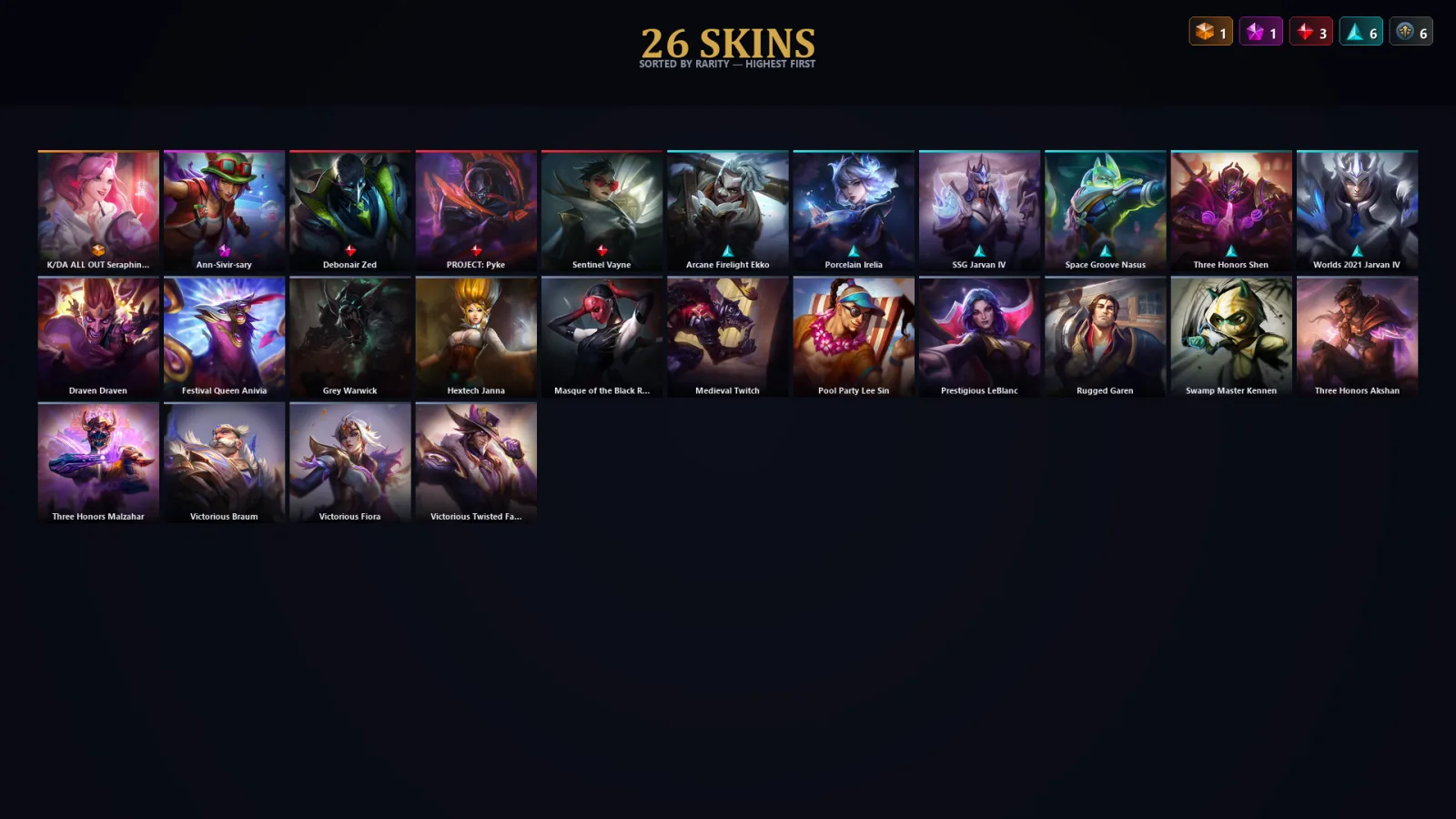 [LoL] | EUW | Level 65 | Diamond II | 80 Champions | 26 Skins | 22,697 BE