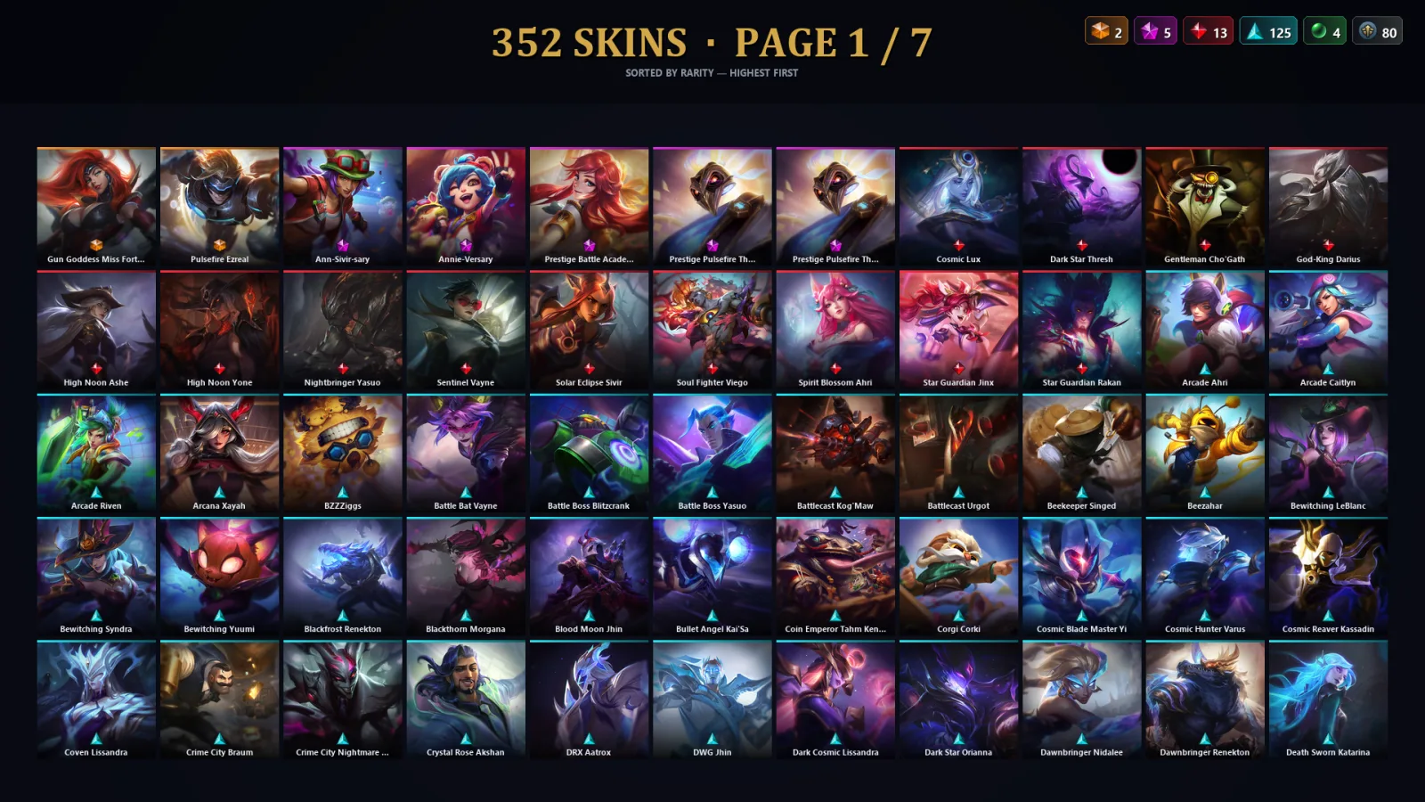 [LoL] | TR | Level 500 | Diamond IV | 173 Champions | 352 Skins | 376,977 BE