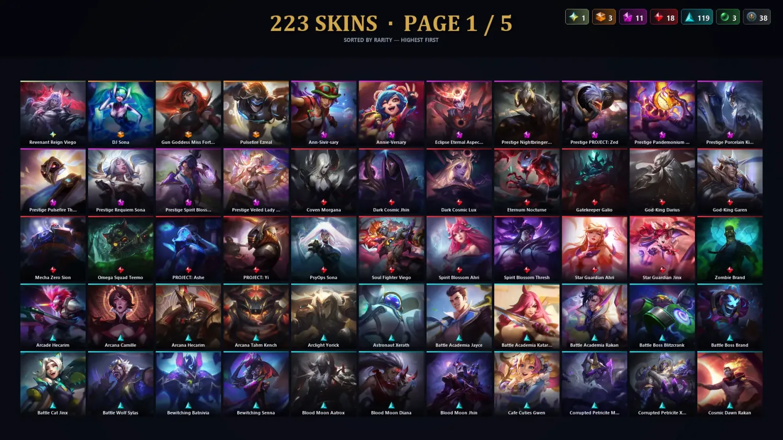 [LoL] | EUW | Level 500 | Platinum I | 172 Champions | 223 Skins | 56,081 BE — LoL account