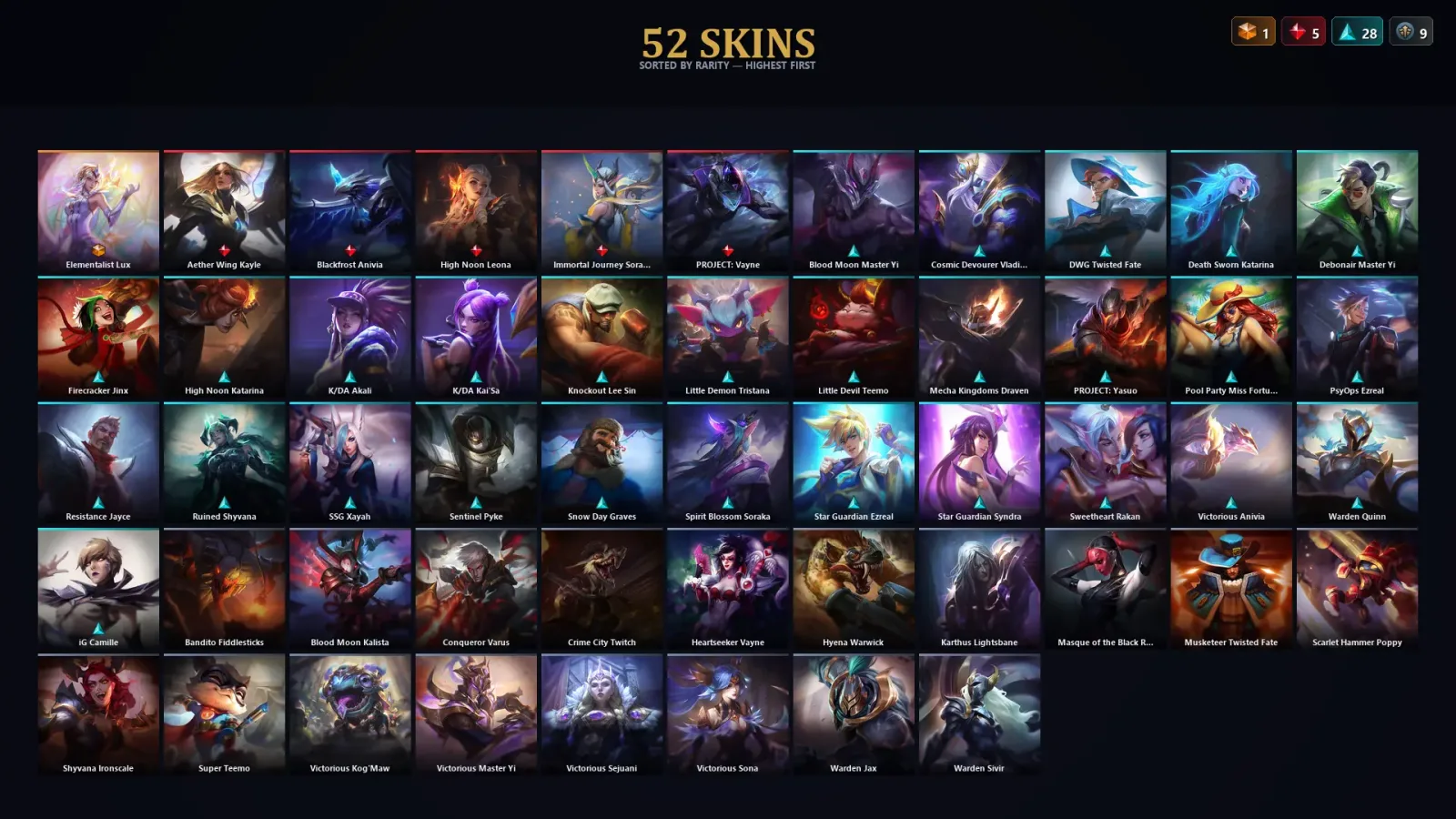 [LoL] | TR | Level 108 | Gold III | 129 Champions | 52 Skins