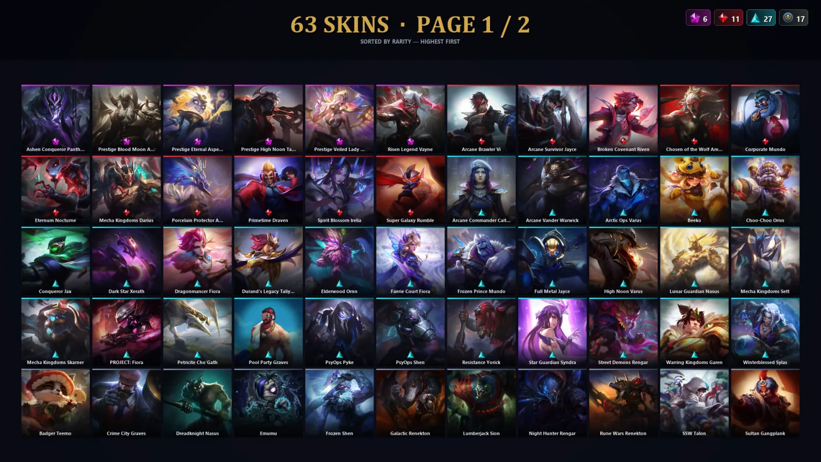 [LoL] | TR | Level 90 | Platinum II | 118 Champions | 63 Skins | 17,027 BE