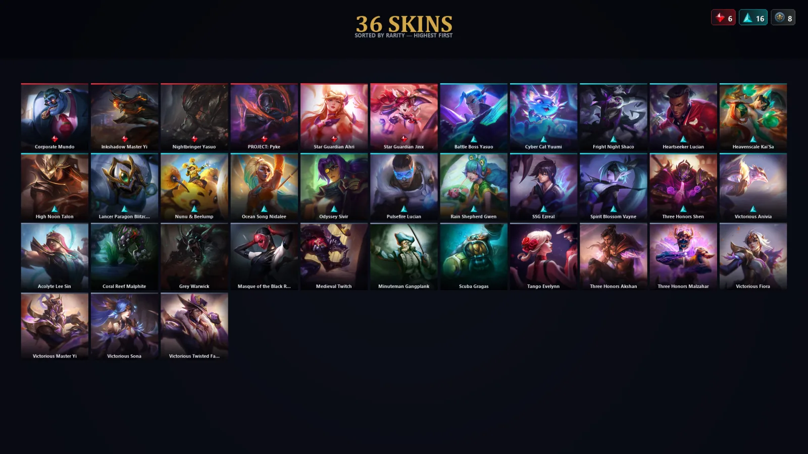 [LoL] | EUW | Level 120 | Diamond II | 130 Champions | 36 Skins