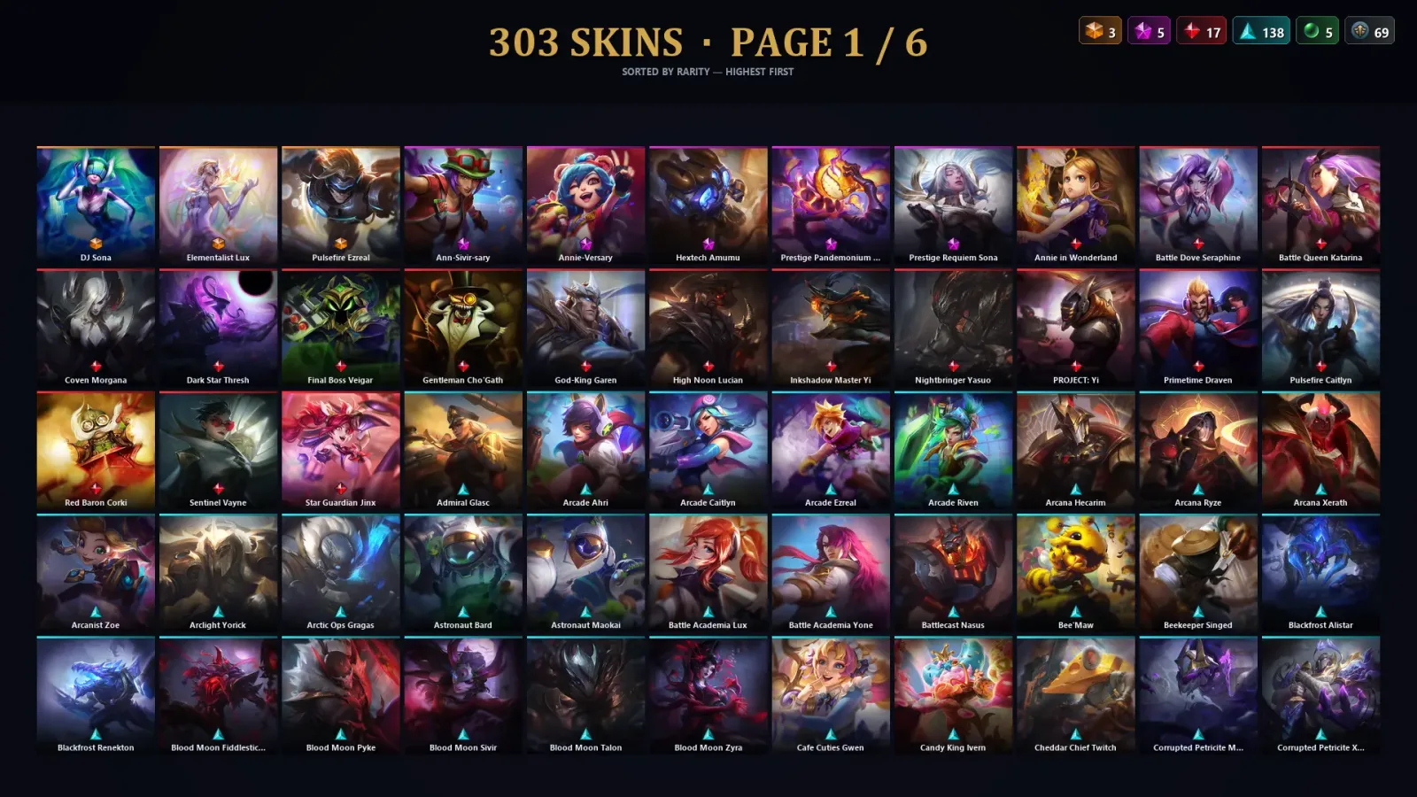 [LoL] | EUW | Level 500 | 172 Champions | 303 Skins | 169,341 BE