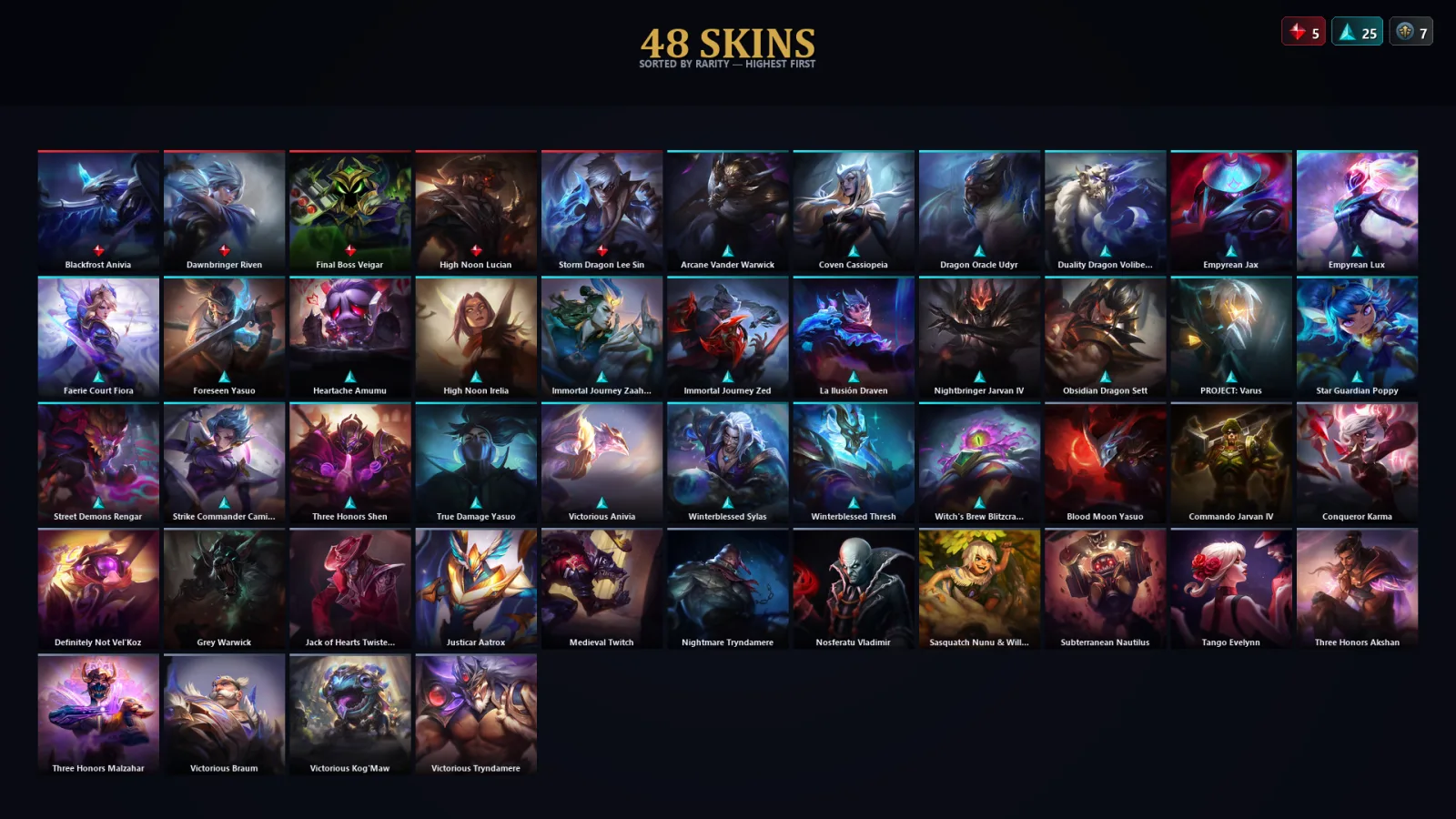 [LoL] | TR | Level 104 | Emerald III | 94 Champions | 48 Skins | 25,495 BE