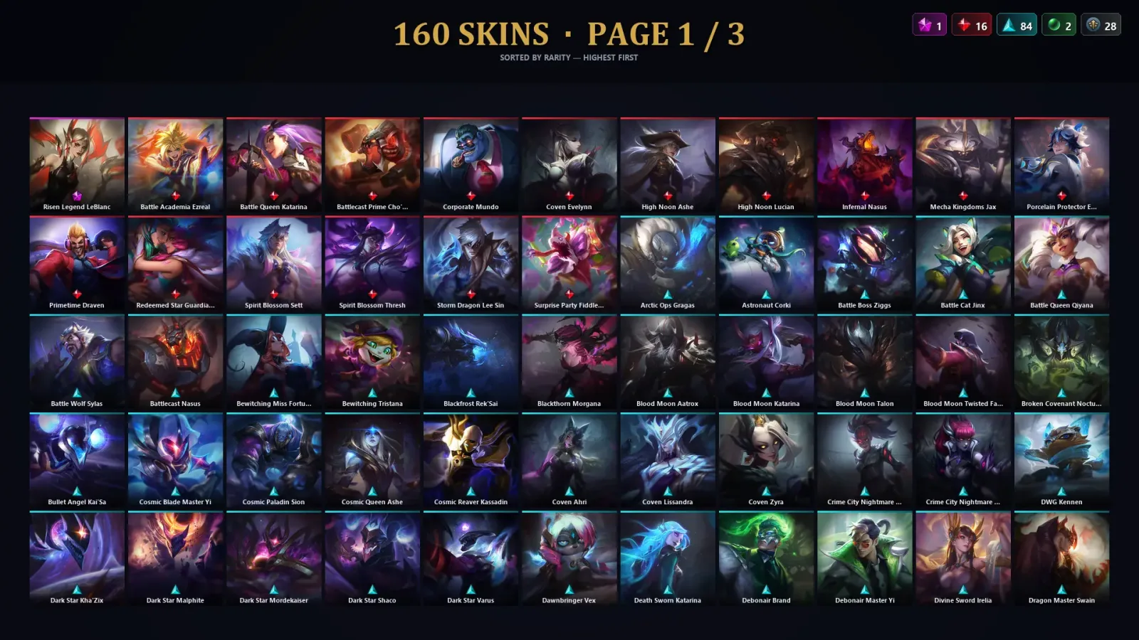 [LoL] | EUW | Level 30 | Master | 173 Champions | 160 Skins | 134,124 BE