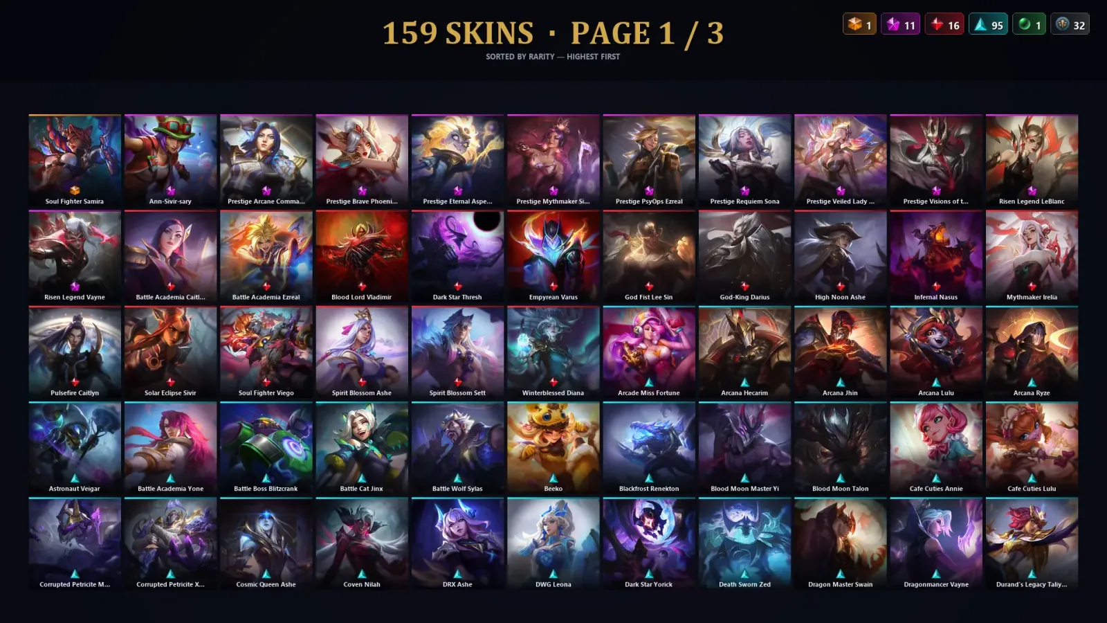 [LoL] | TR | Level 305 | Gold III | 172 Champions | 159 Skins | 59,030 BE — LoL account