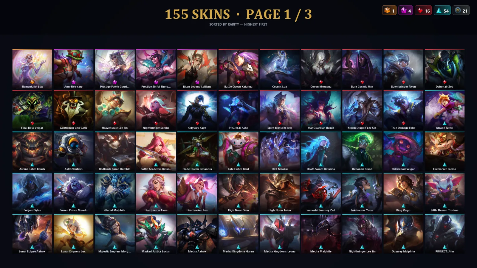 [LoL] | TR | Level 342 | Platinum III | 173 Champions | 155 Skins | 104,924 BE