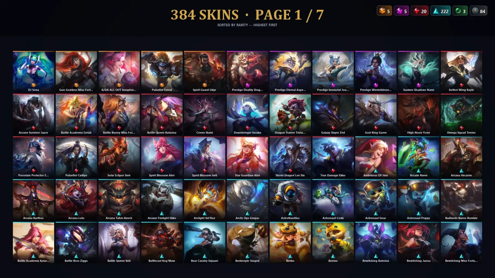 [LoL] | NA | Level 500 | 173 Champions | 384 Skins | 92,003 BE