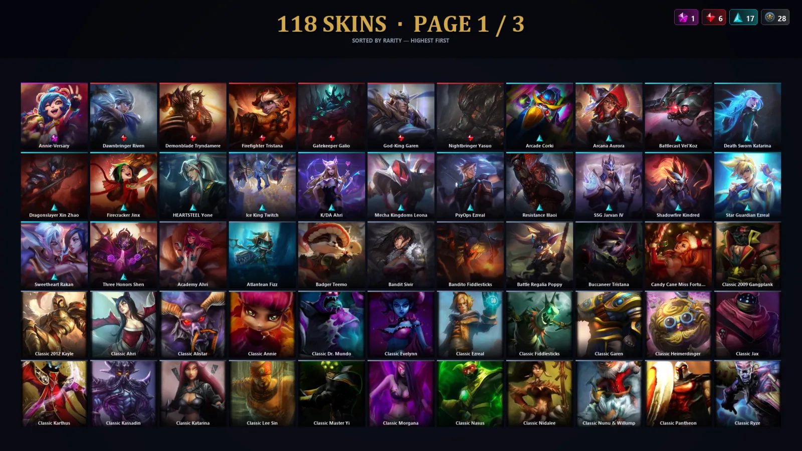 [LoL] | TR | Level 195 | Platinum III | 173 Champions | 118 Skins | 117,175 BE