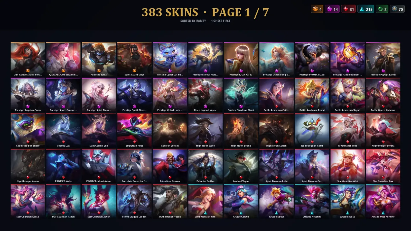 [LoL] | NA | Level 500 | 158 Champions | 383 Skins | 11,280 BE — LoL account
