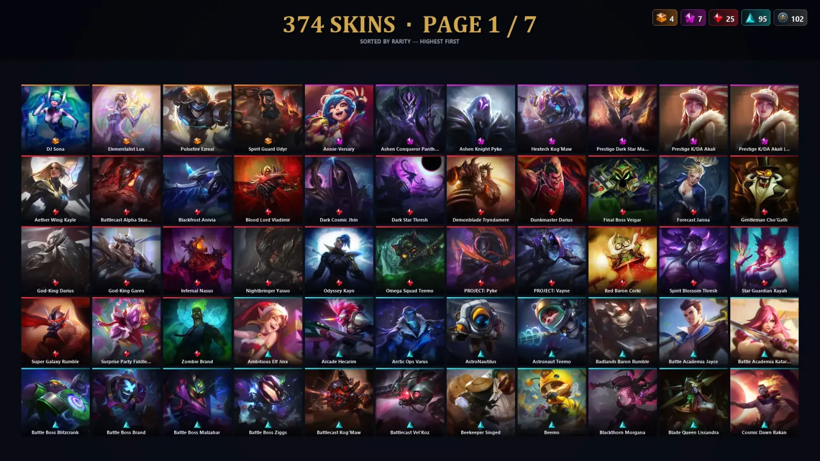 [LoL] | EUW | Level 415 | 165 Champions | 374 Skins | 155,824 BE — LoL account